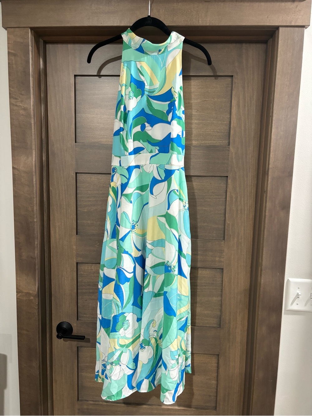 Women’s Sleeveless Floral Maxi One-Piece Dress in Aqua Blue